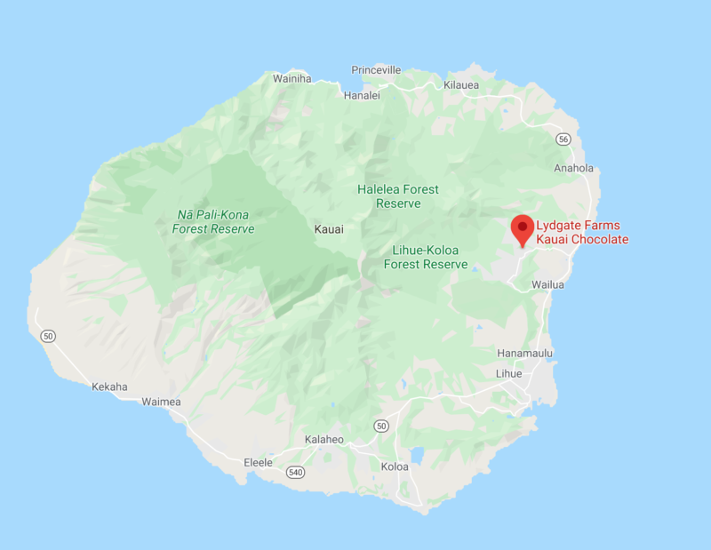 Location of Lydgate Farms Chocolate Tour Kauai