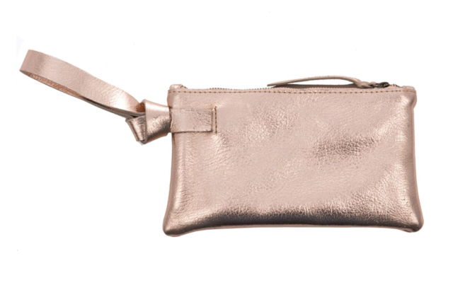 luxury beach vacation purse - rose gold metallic rachel wristlet from able